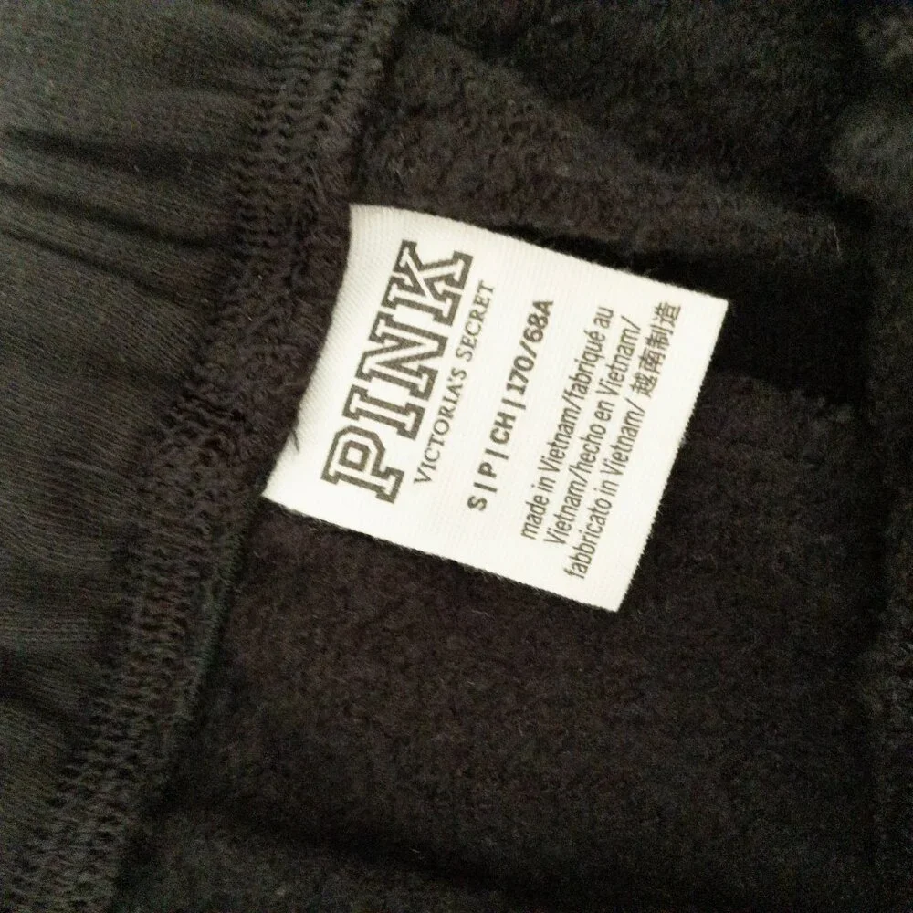 Victorias Secret Pink Black Fleece Shorts With White Logo Elastic Waistband S - Picture 8 of 12